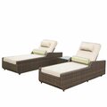 Homeroots 78 x 29 x 35 in. Brown Outdoor Arm Chaise Lounge Set with Cushions, 3 Piece 372317